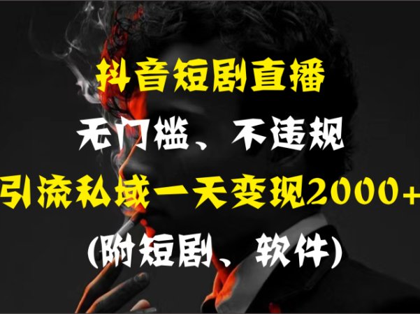 抖音短剧直播，无门槛、不违规，引流私域一天变现2000+ (附短剧、软件)