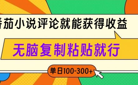 番茄小说评论就能获得收益，单日100-300+，无脑复制粘贴就行