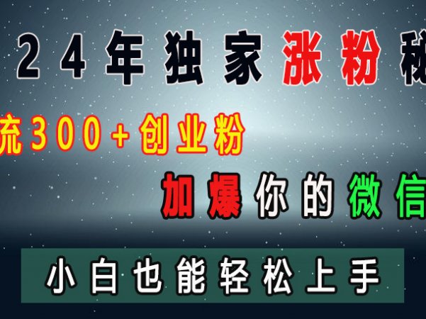 2024年独家涨粉秘籍，日引流300+创业粉，加爆你的微信好友，小白也能轻松上手