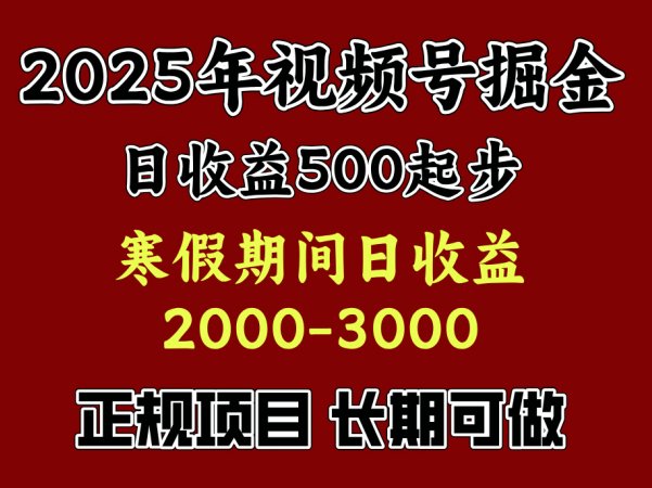 最新视频号项目,单账号日收益500起步,寒假期间日收益2000-3000左右,