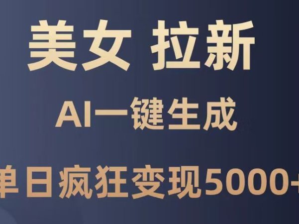 美女暴力拉新，通过AI一键生成，单日疯狂变现5000+，纯小白一学就会！