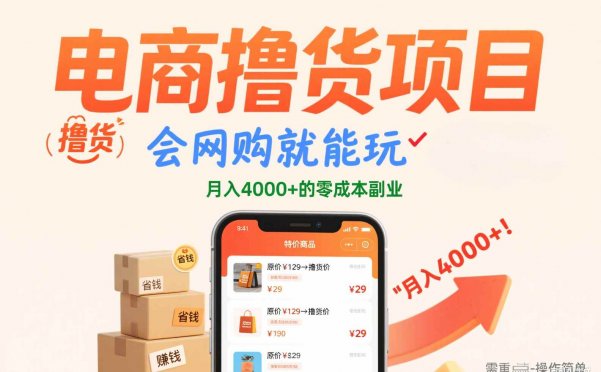 电商撸货项目，会网购就能玩，月入4000+的零成本副业