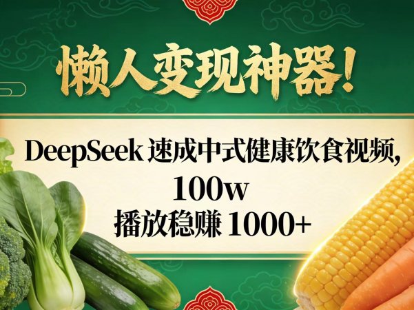 懒人变现神器！DeepSeek 速成中式健康饮食视频，100w 播放稳赚 1000+