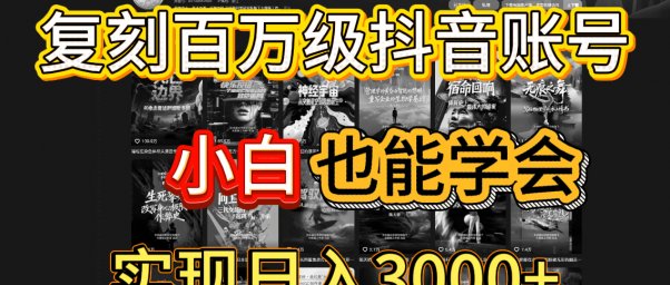 抖音百万爆款账号,一比一复刻内容教程,从0-1实操课,小白也能学会,复制爆款,月入10w+